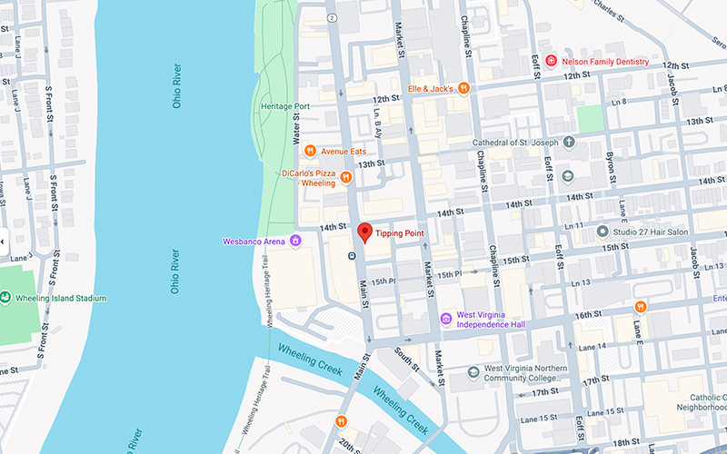 Map showing Tipping Point's Wheeling, WV Office Location